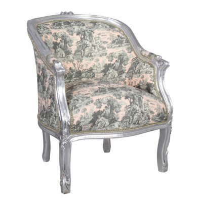 Rokoko/Amaretta Chaise De Salle à Manger Avec Accoudoirs Noir Antique Tissu Noir Raye