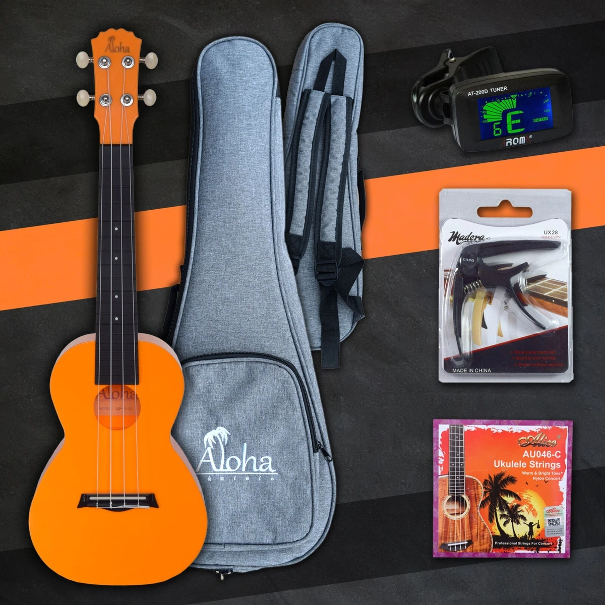 Ukulele 23 ABS Concert Bag Tuner Capo Extra Strings Free Shipping USA