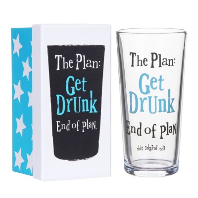 Lustiges Bierglas - Der Plan: Get Drunk, Ende des Plans Pint Glas helle Seite Geschenk
