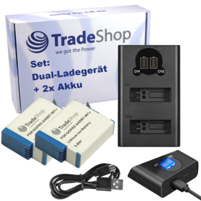 3in1 Set: Dual LCD Ladegerät + 2x Akku für GoPro Hero 12 Black AHDBT-901+ SPBL1B