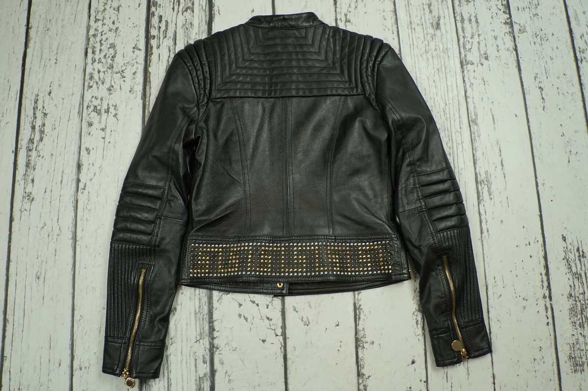 VERSACE For H&M Black Biker Gold Studded Zipper Leather