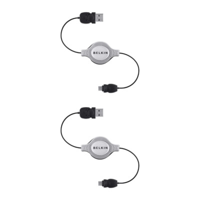 Belkin Einziehbares USB Kabel 1m Grau USB-A auf Micro-B Lade Datenkabel 2er Set