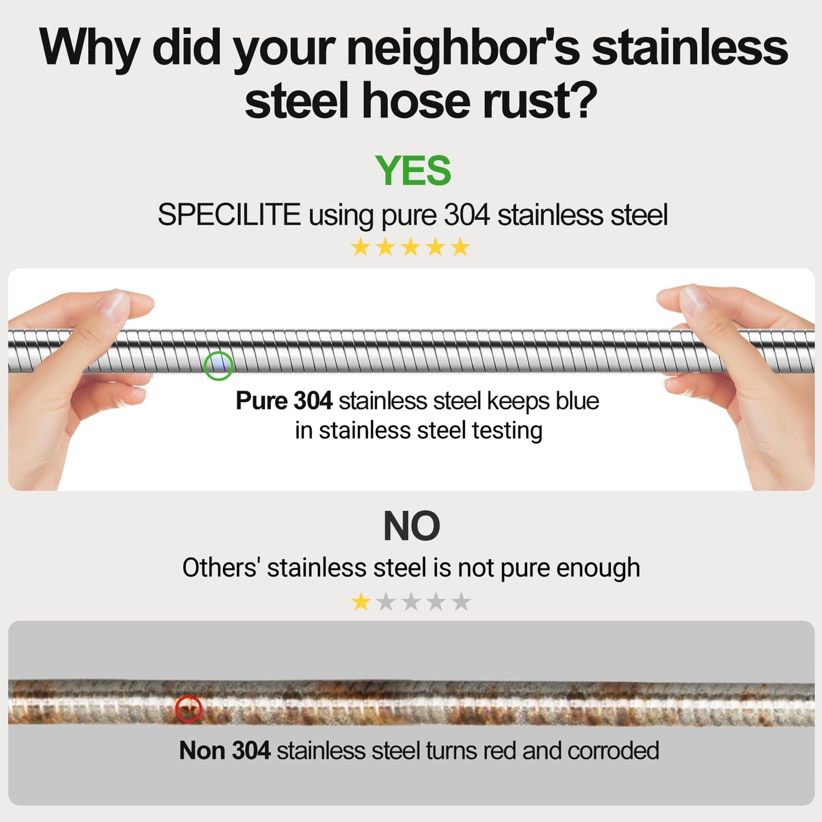 SPECILITE 50ft 304 Stainless Steel Garden Hose Metal, Heavy Duty Water