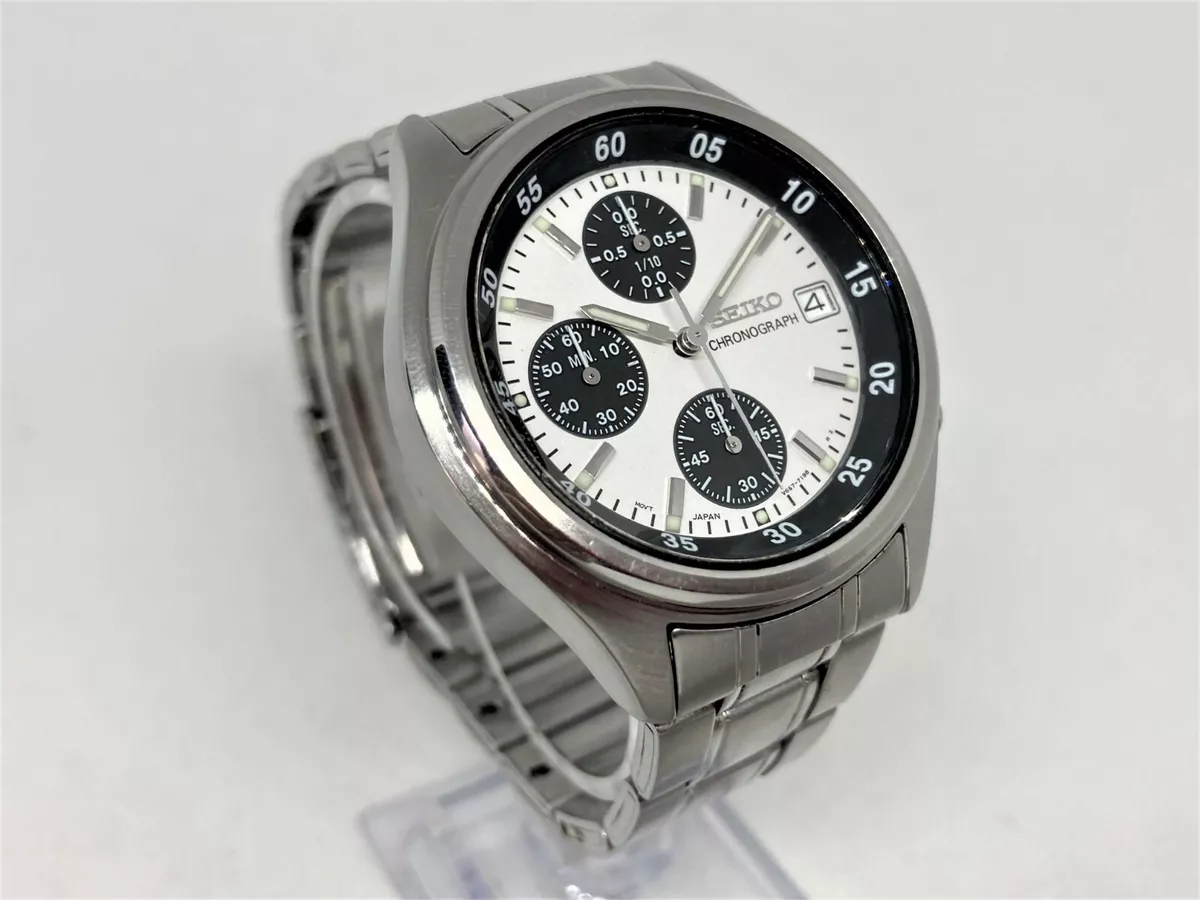 Rare! Auth SEIKO Chronograph Men's Wristwatch Watch Panda Dial V657-7100 SKS201