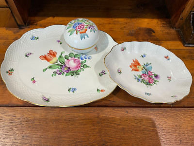 Herend Konvolut 1 Dosen 2 Schalen. Blumendekor 1.Wahl.