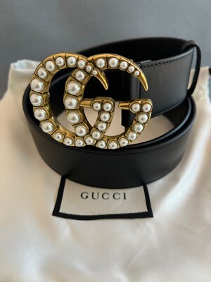 Gucci GG Pearl Buckle Black Marmont Wide Leather Belt size Gucci GG Pearl Buckle Black Marmont Wide Leather Belt size