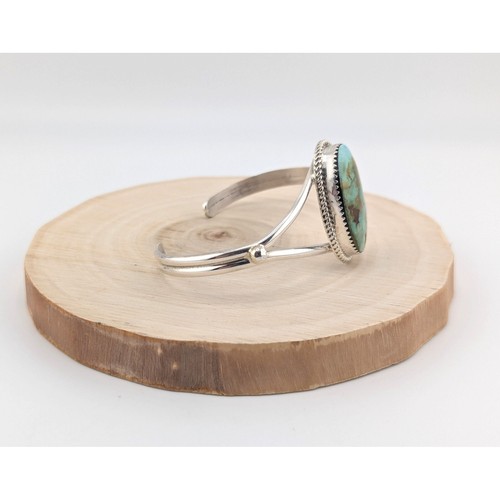 Navajo Cuff Bracelet Carico Lake Turquoise Sterling Silver Signed Size 6.75 ** - Picture 5 of 9