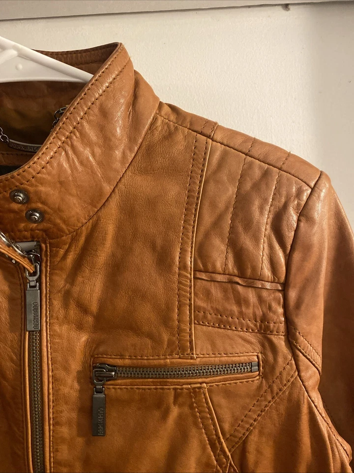 BERNARDO women's brown moto Leather  jacket Biker chic - Image 3 of 4