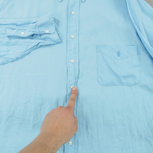 Polo Ralph Lauren camicia uomo 3XLT blu lavaggio oceano lino pony abbottonata 3XL ALTA - Foto 2 di 13