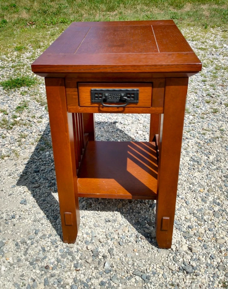 Soporte de un cajón estilo artesanal vintage roble misión años 80 Foto 3 de 4