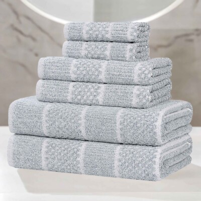 Naples Viscose Cotton Blend Medium Weight Checkered and Ribbed 6 Piece Towel Set