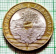 FRANCE 1993 20 FRANCS, Mont Saint-Michel Mount Saint Michael, TRI-METALLIC UNC