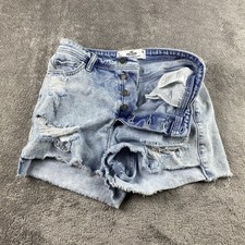Hollister Ultra High Rise Mom Jean Shorts 3" Womens 9 Blue Button Fly Distressed