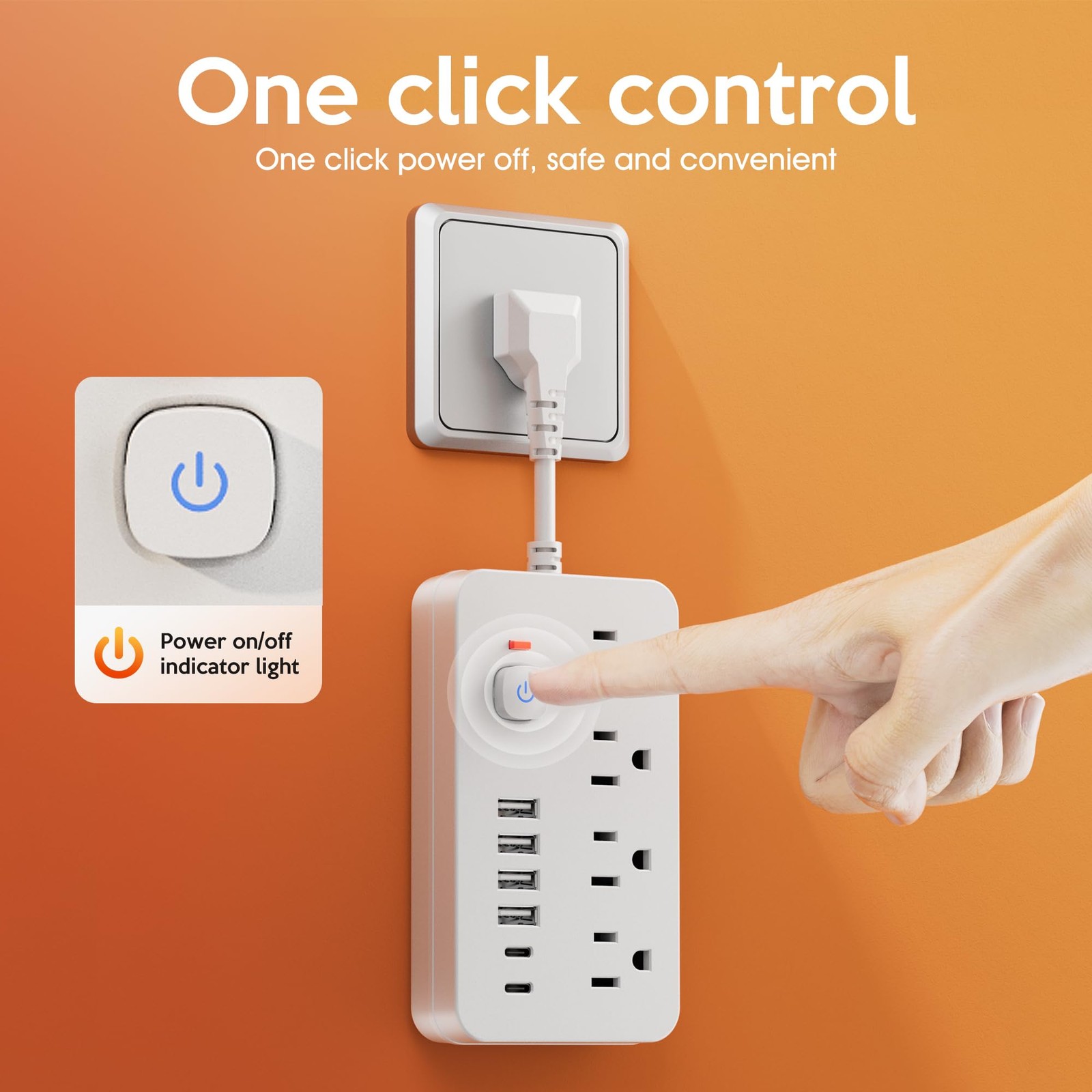 Surge Protector Power Strip - Short Extension Cord with 4 AC Outlets 6 USB Po...