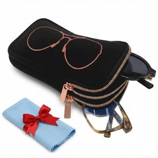 Double Glasses Case Eyeglass Sunglass Cases With Cleaning Cloth