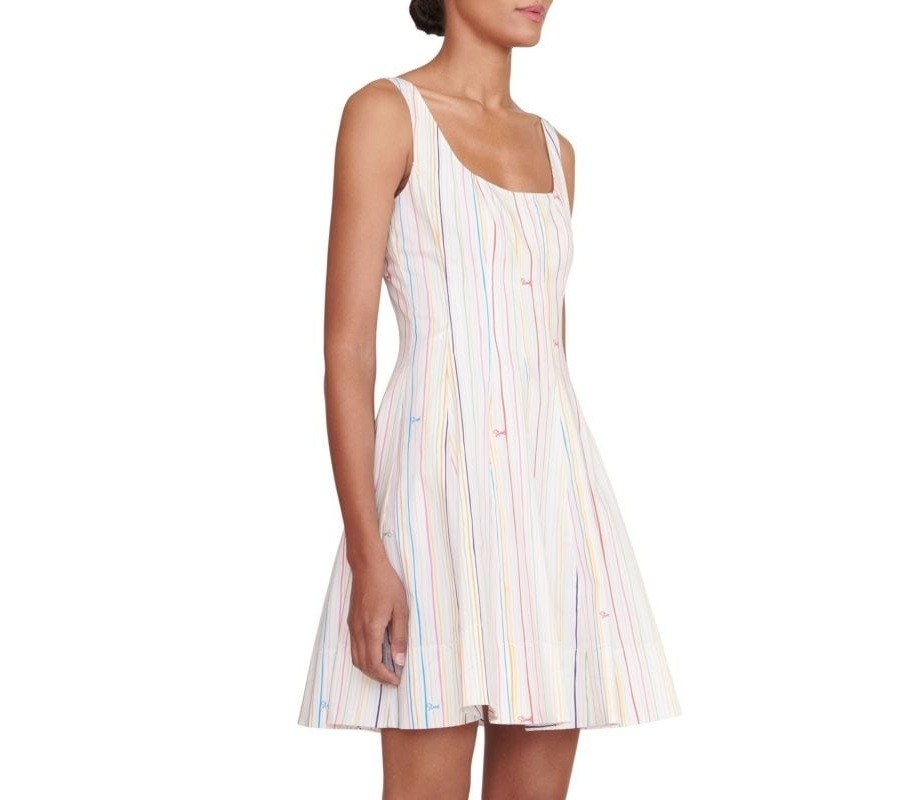 NWT STAUD Wells Multicolor Striped Logo Mini Dress, Size 10