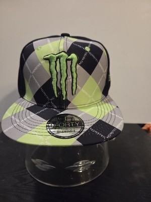 MONSTER ENERGY BLACK & GREEN PLAID NEW ERA ADJUSTABLE BASEBALL HAT.  NEW