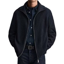 High-Neck Zipper Warm Cardigan Sweater Coat Men Autumn Knitted Sweater