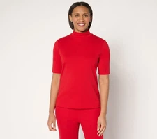 Isaac Mizrahi Live! Women's Top Sz L Essentials Micro Pima Mock Neck Red A681742