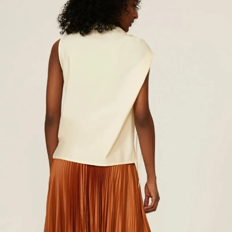 Top acanalado amarillo mantequilla Tori Burch TALLA 8 popelina cuadrada algodón diseñador $348 Foto 3 de 4