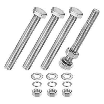 Hex head screw with nuts and washers, 4 pieces, M10x90mm, for general use