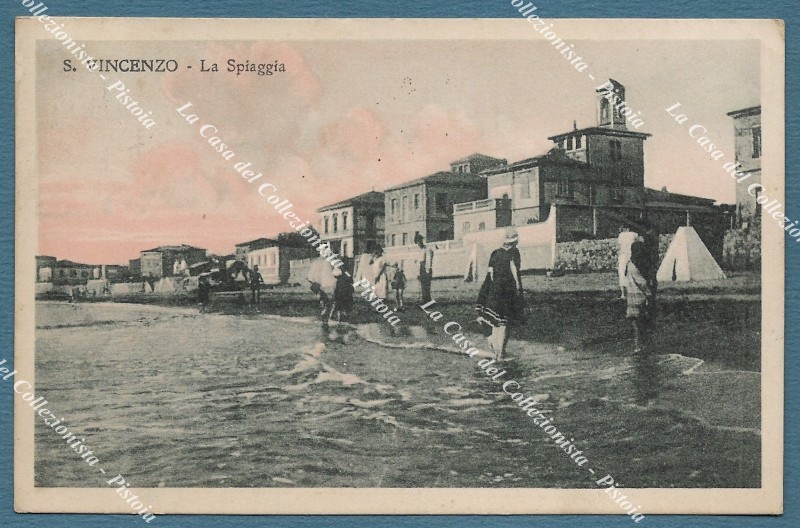 S. VINCENZO, Livorno. La spiaggia. Cartolina d'epoca viaggiata nel 1924