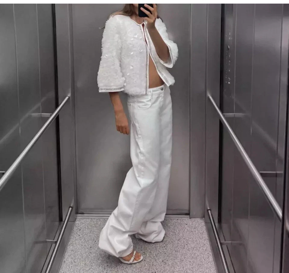 ZARA AW24 TEXTURED JACKET WITH RHINESTONE BEADING 3920/153 PREPPY SIZE L - Image 2 of 4