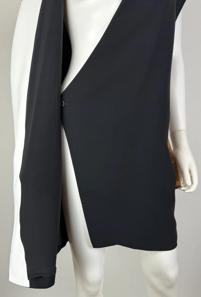 Barbara Bui Nuevo 4 US 38 IT S Negro Blanco Envolvente Mini Vestido Cuero Cinturón Pasarela Foto 3 de 4