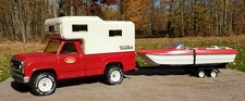 Vintage 1974 Tonka Dodge Camper Truck With Tri-hull Boat And Trailer Very Nice