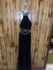 Alyce Paris 8009 Black Beaded Crop Top Halter Strappy Open Back Prom Dress Sz 4
