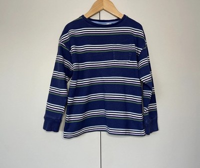Boden blaues Langarm-Top T-Shirt mehrere Streifen Bündchen Handgelenke Tasche Alter 6-7 Jahre