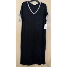 Secret Treasures Midi Gown Women L Black Grey V-Neck Loungewear Sleepwear NEW