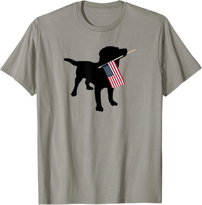 Black Lab Dog Holding July 4th Patriotic USA Flag T-Shirt T Shirt