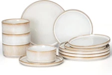 12-Piece Plates and Bowls Sets, Stoneware Dinnerware Dishes Sets for 4, Kitchen