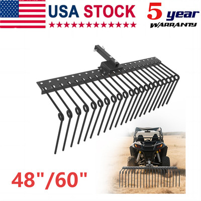 48/60Inch Durable Pine Straw Rake Powder Coated Steel Landscape Rake 2'' Receiver
