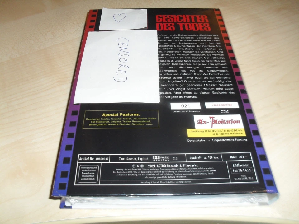 Gesichter des Todes - Das Original - Große Hartbox / Limitiert 21/40 Blu Ray - Bild 2 von 3