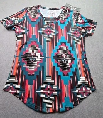 Crazy Train Women's Multicolor Aztec Print Soft T-Shirt Medium NWT