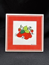 Vintage Strawberry Ceramic Tile Trivet Red Polka Dot Giftco Decor Cottage Granny