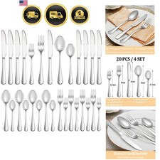 20 Piece Silverware Set Service for 4, Stainless Steel Flatware Set,Mirror Po...
