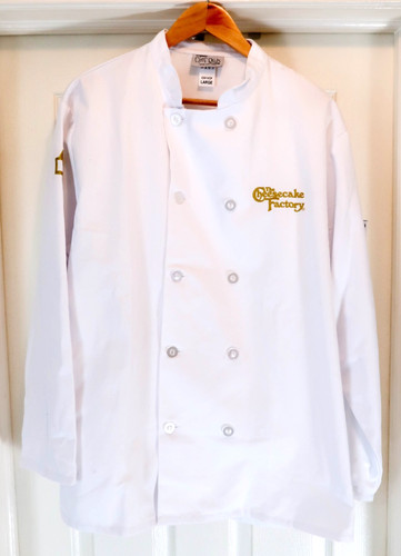 Chef Duds The Cheesecake Factory Embroidered White Chef Coat Jacket Large L Work