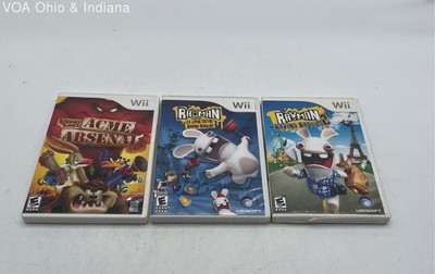Rayman Raving Rabbids 2 Looney Tunes Acme Arsenal 3 Wii Game Lot 2000s