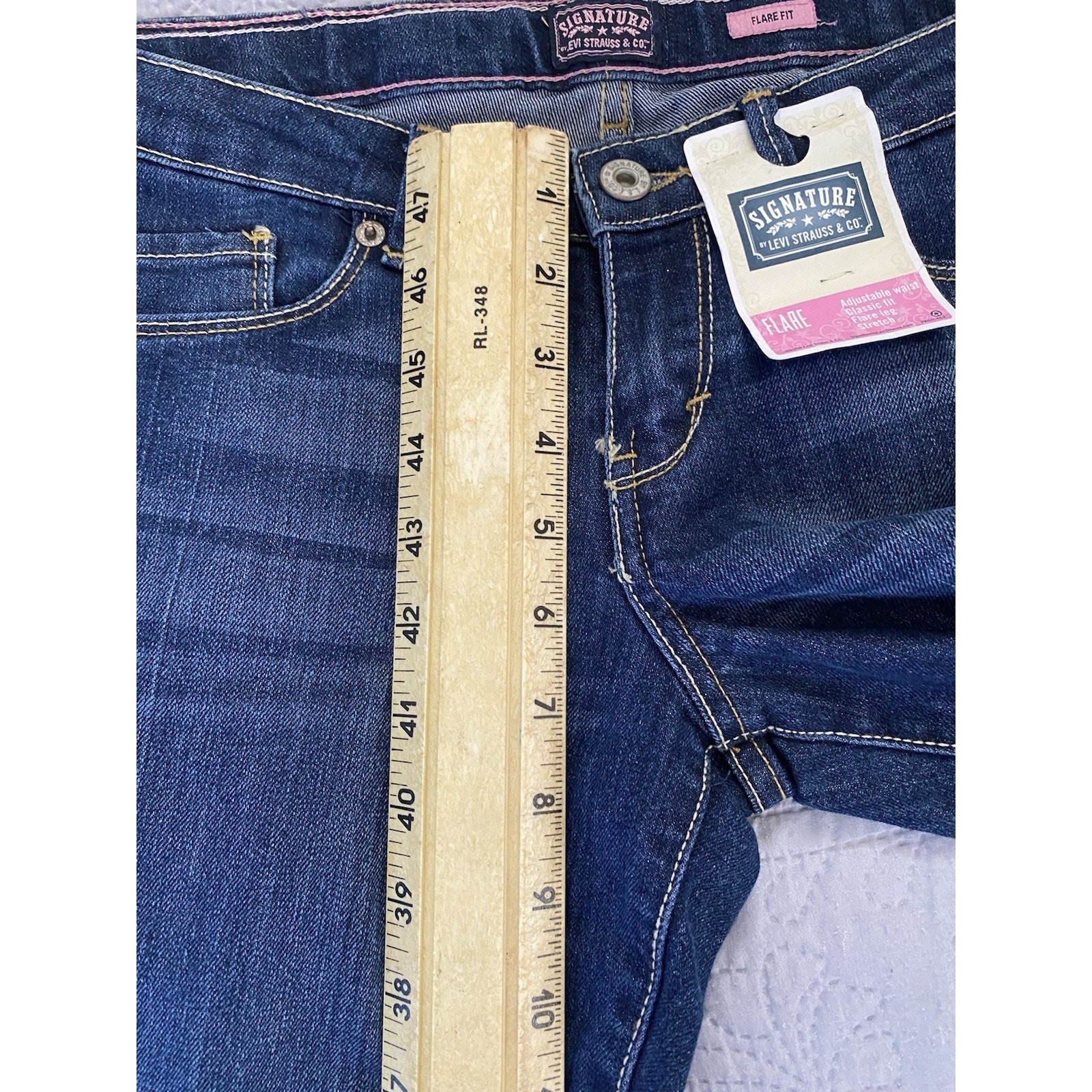 Levis Signature NWT Youth Sz 16 Distressed Whiskering Blue Denim Adj Waist Flare thumbnail 7