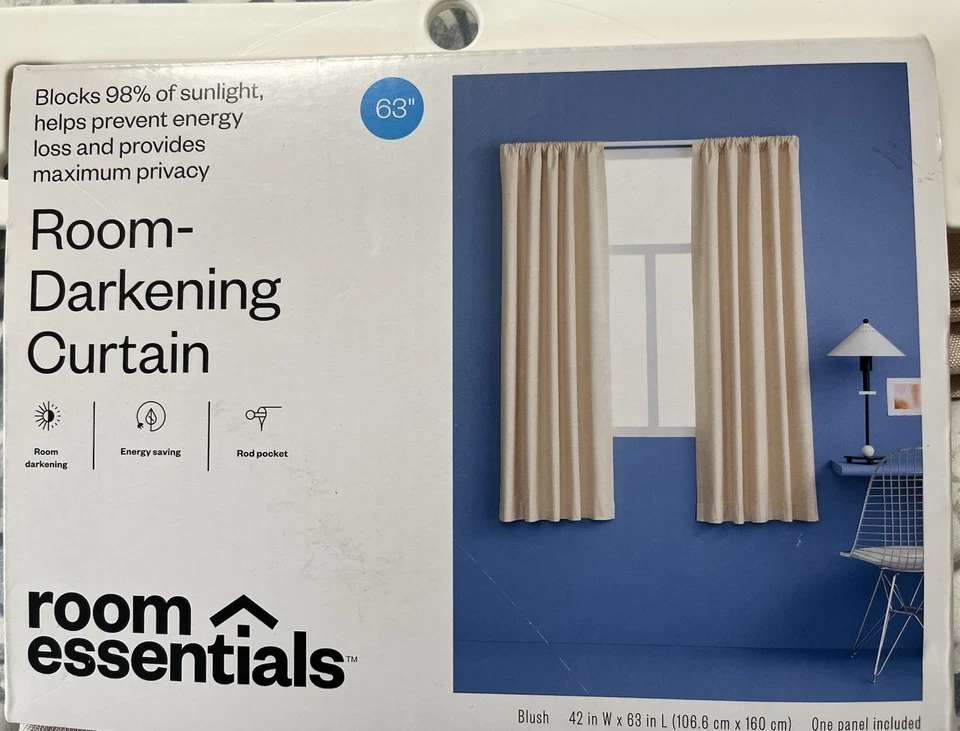 x2 Room Essentials Room Darkening Curtain 63" Blush Rod Pocket - Image 3 of 4