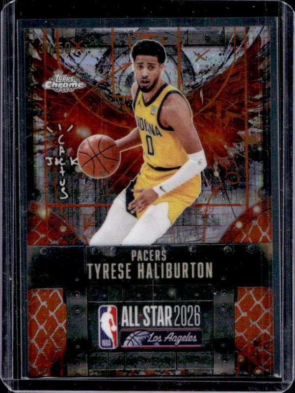 2025-26 Topps Chrome Cactus Jack x NBA All-Star Tyrese Haliburton Orange #/50
