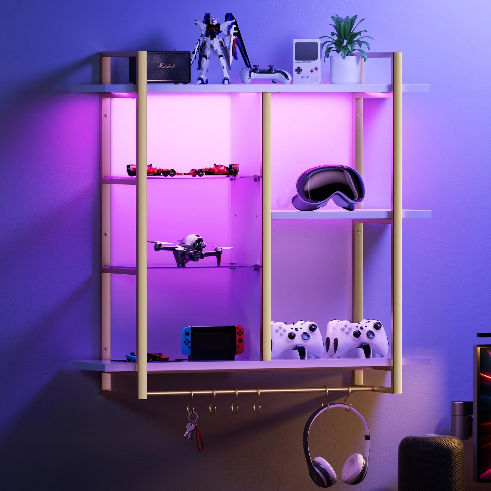 Floating Shelves for Wall with Lights and 6 Hooks, White
Opens in a new window or tab