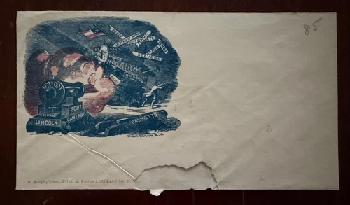 c1860's Civil War Patriotic Cover Lincoln as a cannon / D. Murphy's Son Print NY