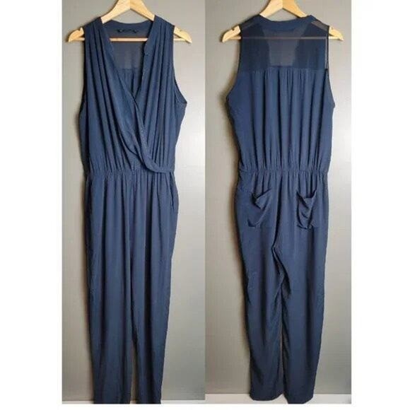 Zara Basic Beaded Surplice Neckline Jumpsuit Navy… - image 3