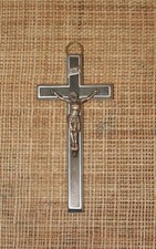 Ancien Crucifix Croix Métal Blanc ébène 12 cm