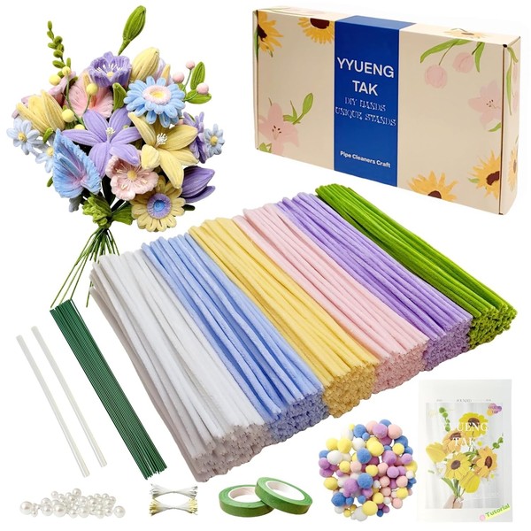 500 StüCk Pfeifenreiniger Blumen Set(6 Farben),Pfeifenputzer Zum Basteln-image