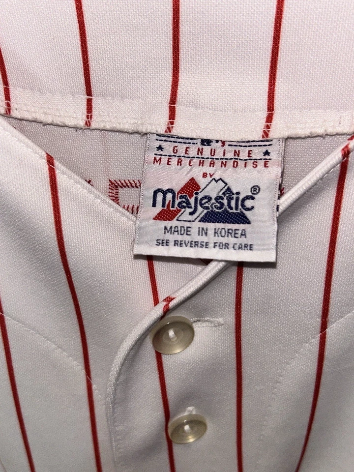 KEN GRIFFEY JR. Cincinatti Reds VINTAGE Majestic Pin Striped MLB Jersey sz XL - Image 4 of 4